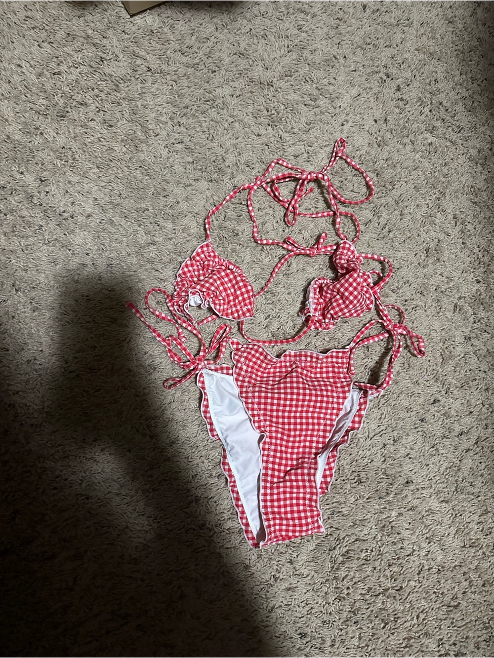 Red Gingham Ruffle Triangle Bikini Set - Picture 3 of 3